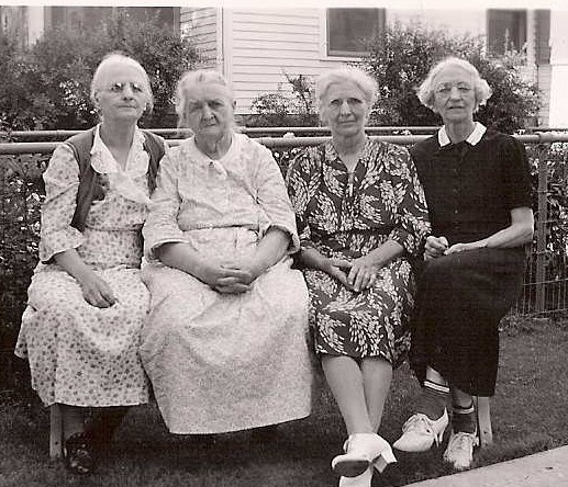 "L to R: - Mary Hickey Lynch, Bid Hickey Murphy, Margaret Hickey, Relative from Utica, NY (Mary Dewyer)