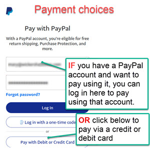 screen capture of "Payment choices, Pay with PayPal" page.