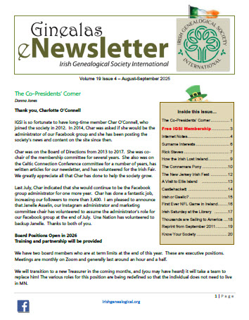 Sample cover of IGSI's Ginealas enewsletter