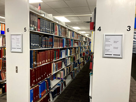 Photo of shelving in the library